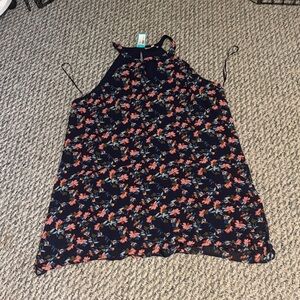 Skies Are Blue Floral Halter Top - Navy and Coral